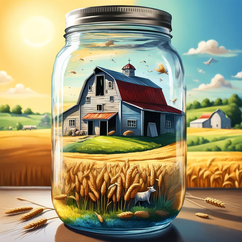 Farm in Mason Jar: Hyperrealistic Splash Art