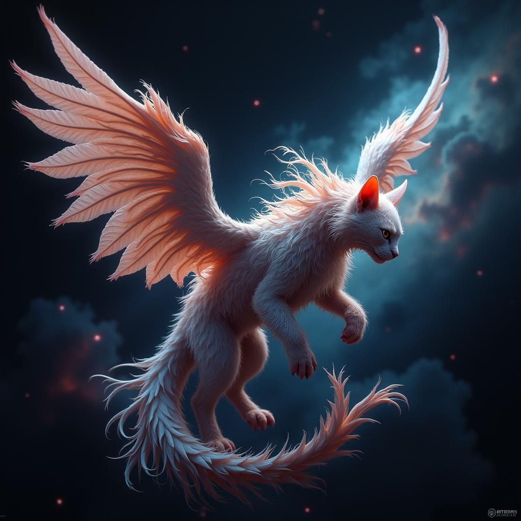 Winged Cat Soaring Through Space as Conceptual Art