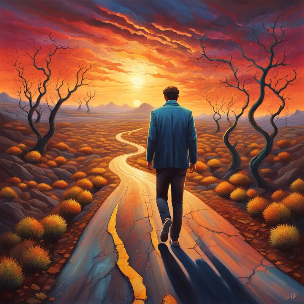 Surreal Desolate Landscape with Winding Road