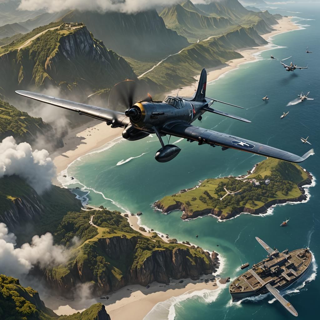 Sea Goose Aircraft Over Pacific in WW2