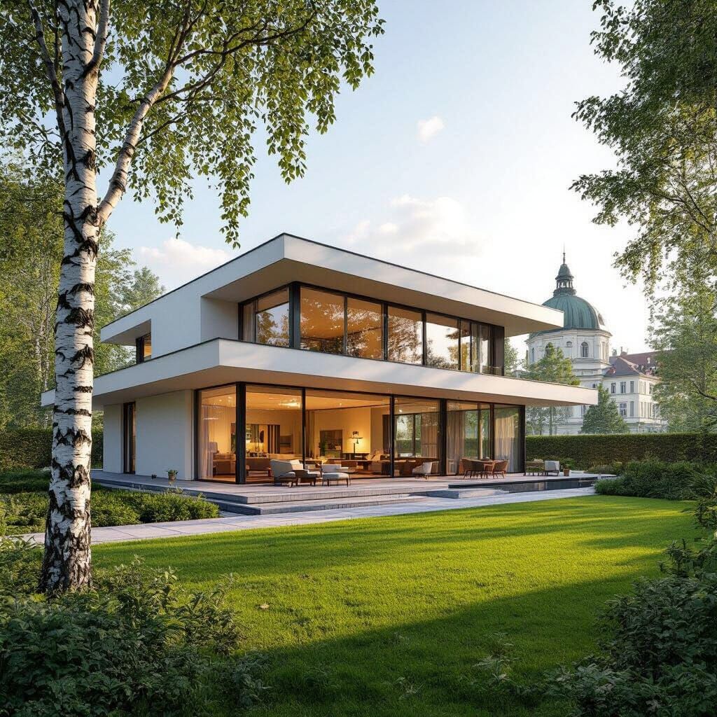 Modern Flat-Roof House Near Nymphenburg Palace: 3D Rendering