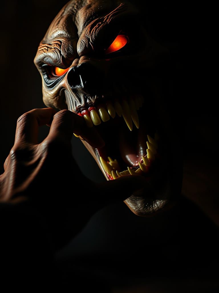 Ominous Horror Creature with Vampiric Teeth