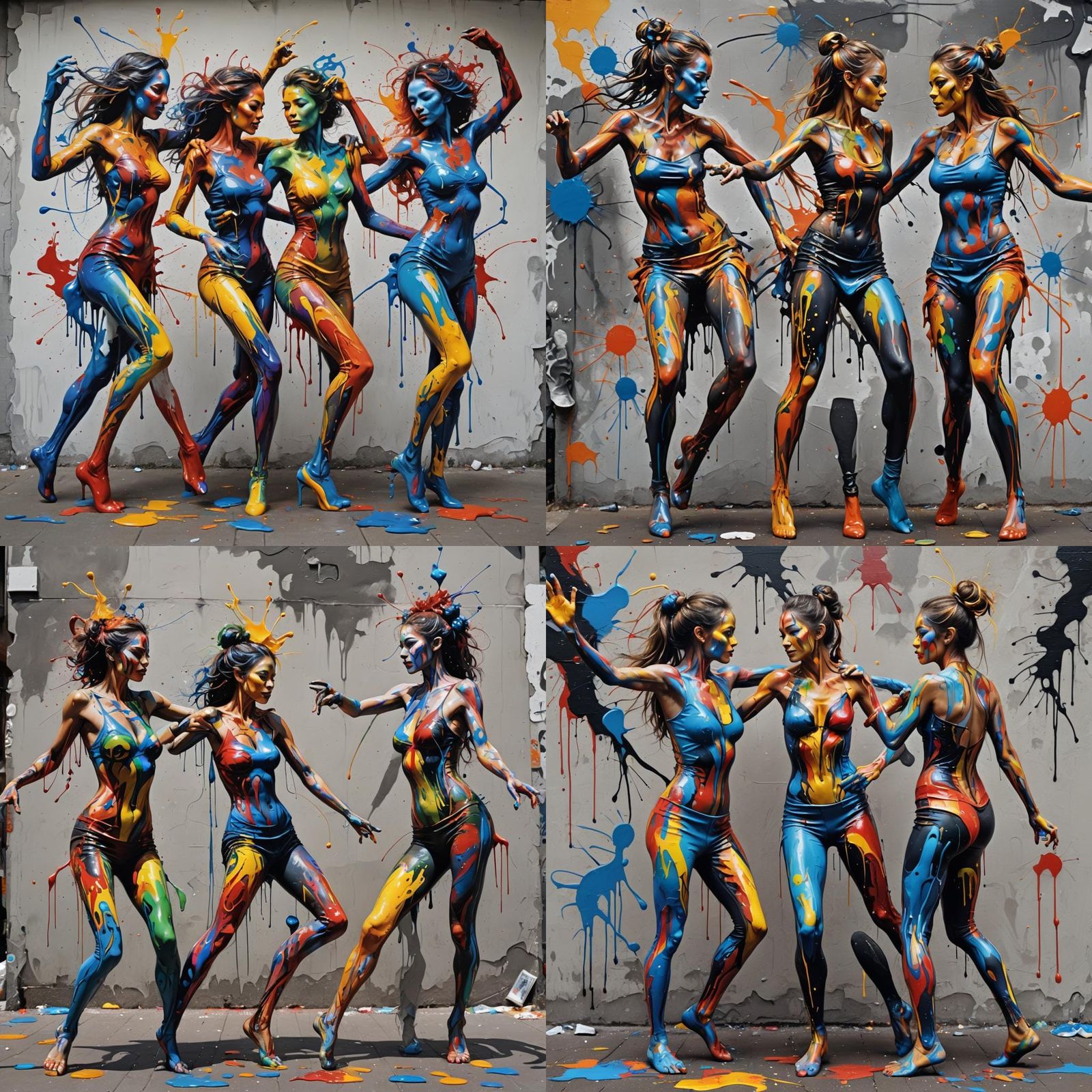 Colorful Body Paint Dancers in Oil Painting Style