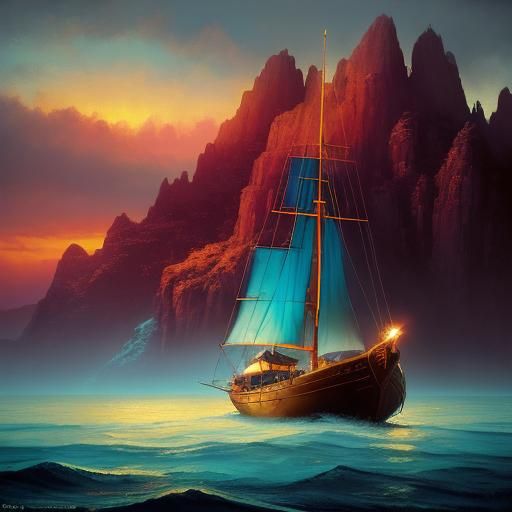 Moonlit Princess Sailing: A Romantic Fantasy Oil Painting