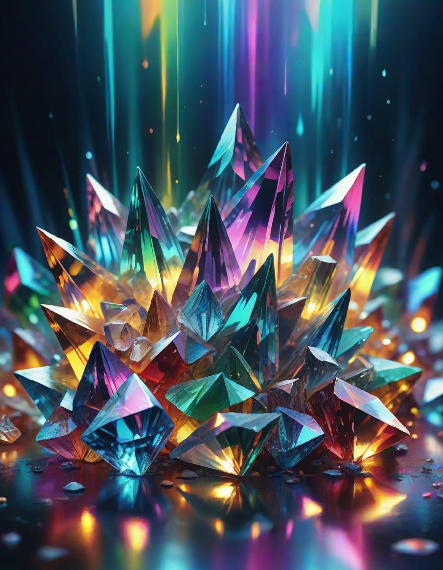 Sparkling Crystal Prisms Reflecting Light in Vibrant Oil Pai...