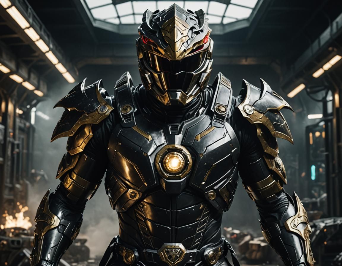 Futuristic Black Dragon Power Ranger in Cyberpunk Style