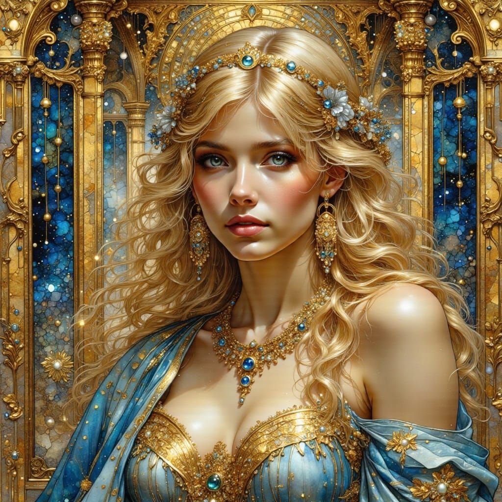 Ornate Impressionist Portrait with Gold and Jewel Accents