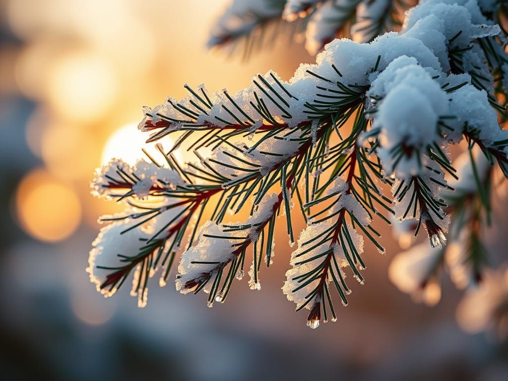 Winter Pine Branch in Soft Dawn Light