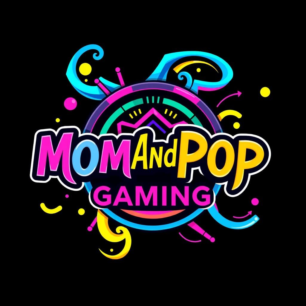Bold and Vibrant Gaming Logo with Swirling Shapes