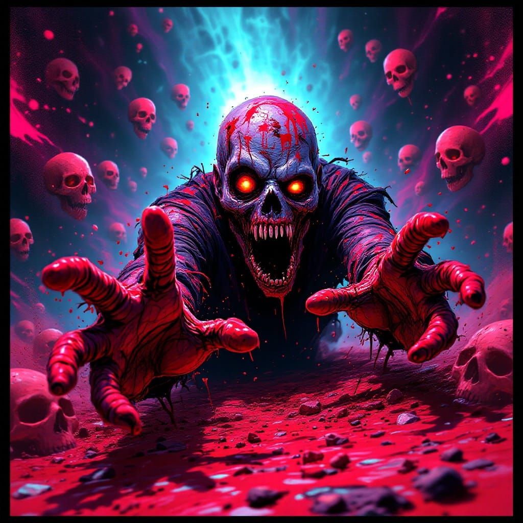 Grotesque Zombie in Dystopian Cyberpunk Dreamscape