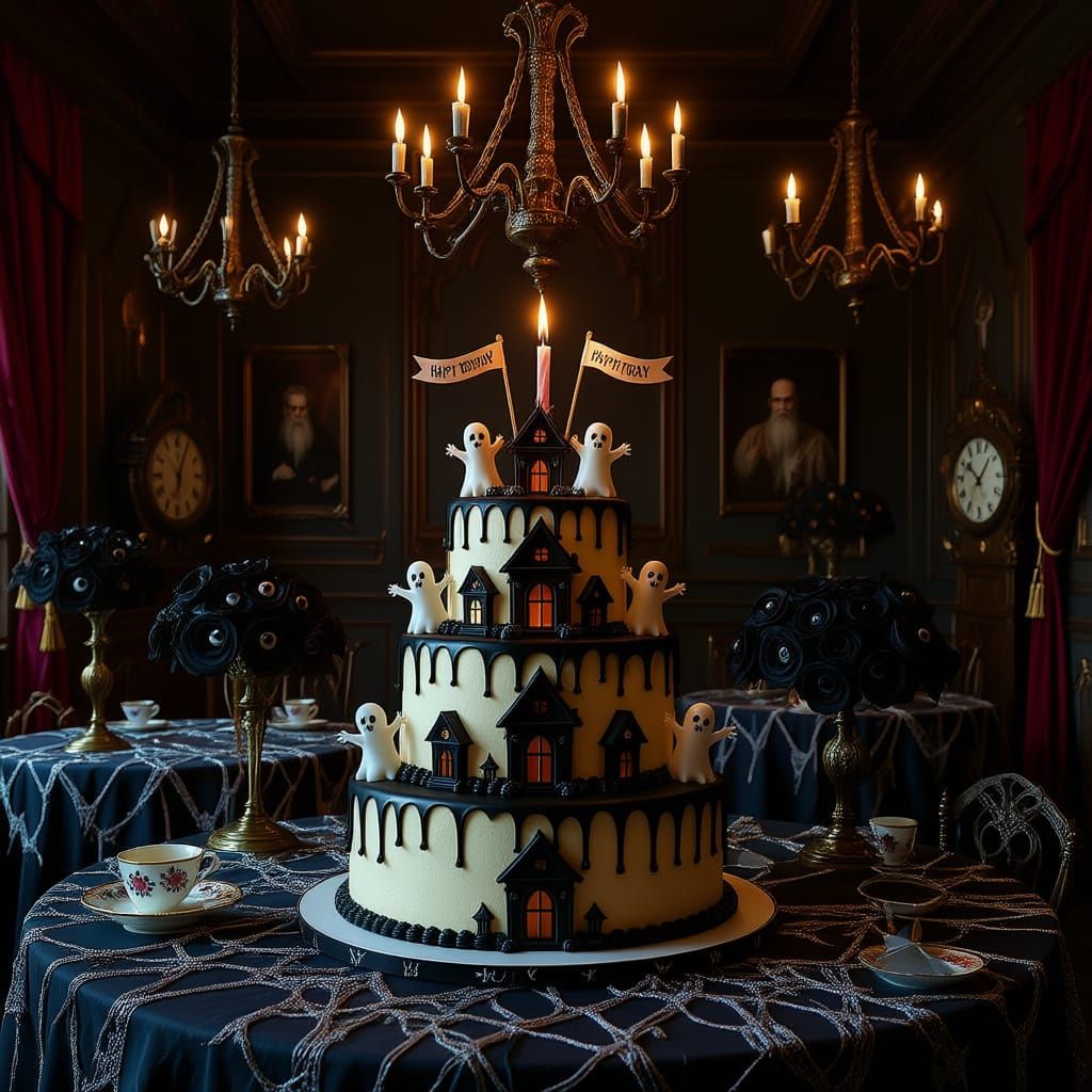 Gothic Birthday Horror Dining Hall with Spooky Decor