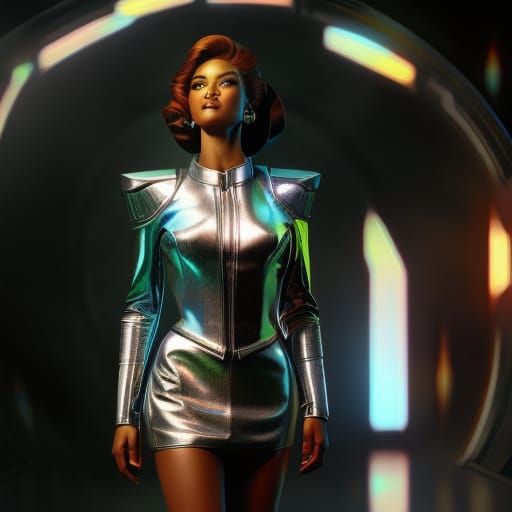 Retro Sci-Fi Space Princess in Holographic Astral Style