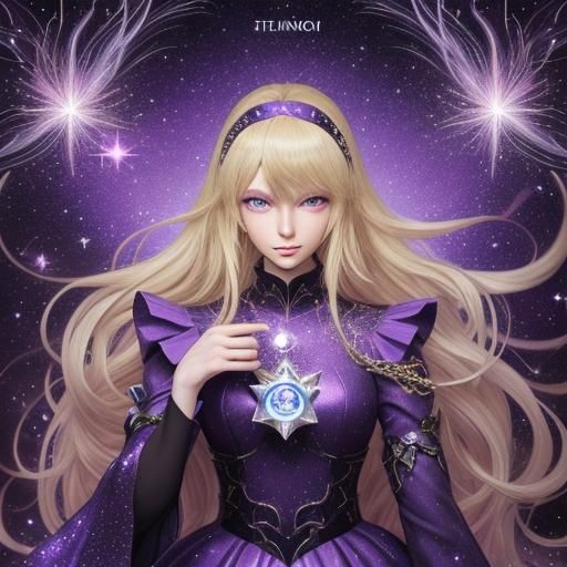 Anime Tarot Reader with Phoenix Headband in Starry Night