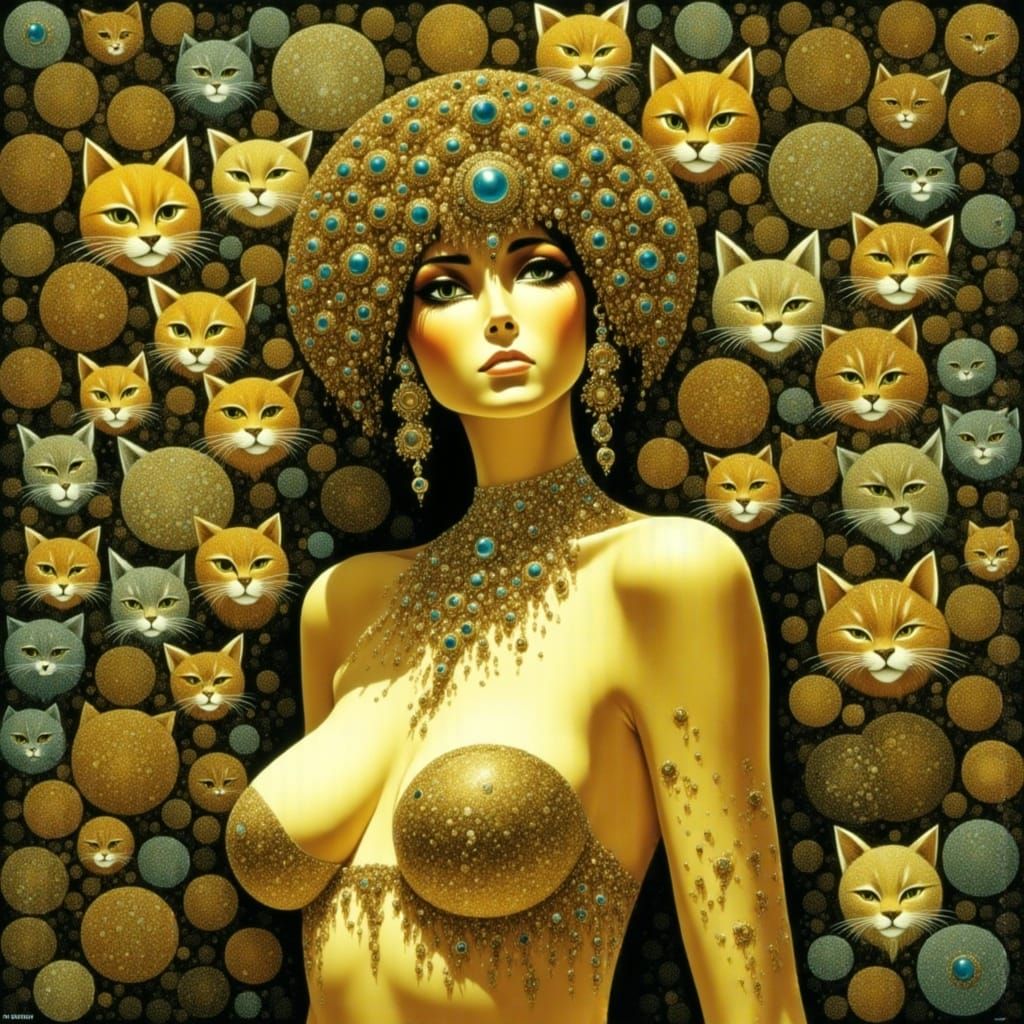 Surreal Feline Goddess Emerges from Mystical Flux