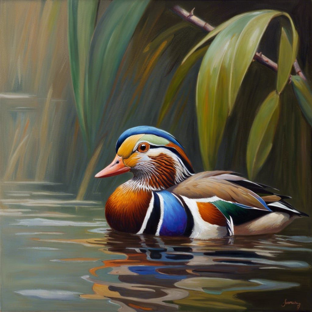 Mandarin Duck in Oil Painting Style