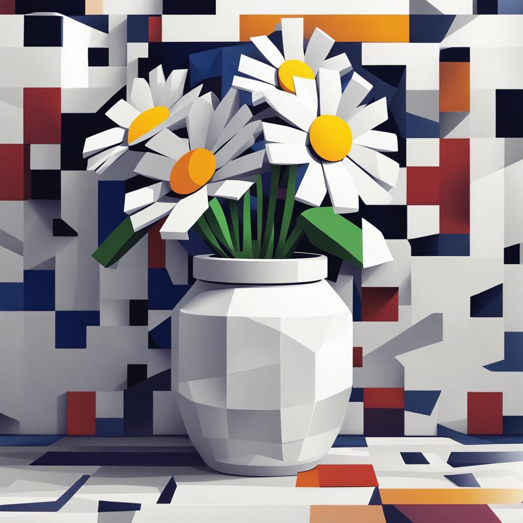 Pixelated Daisies in Cubist Art Deco Style