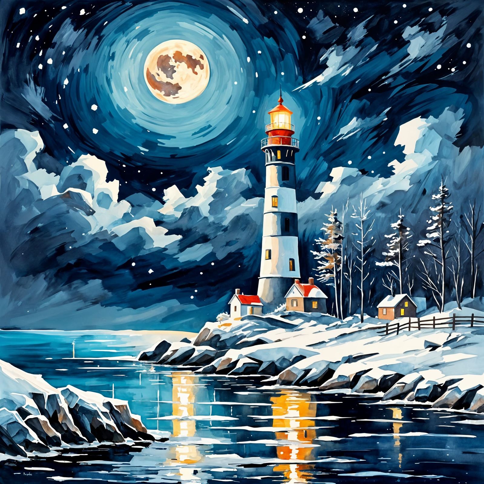 Winter Landscape Illuminated by Moonlight in Epic Impression...