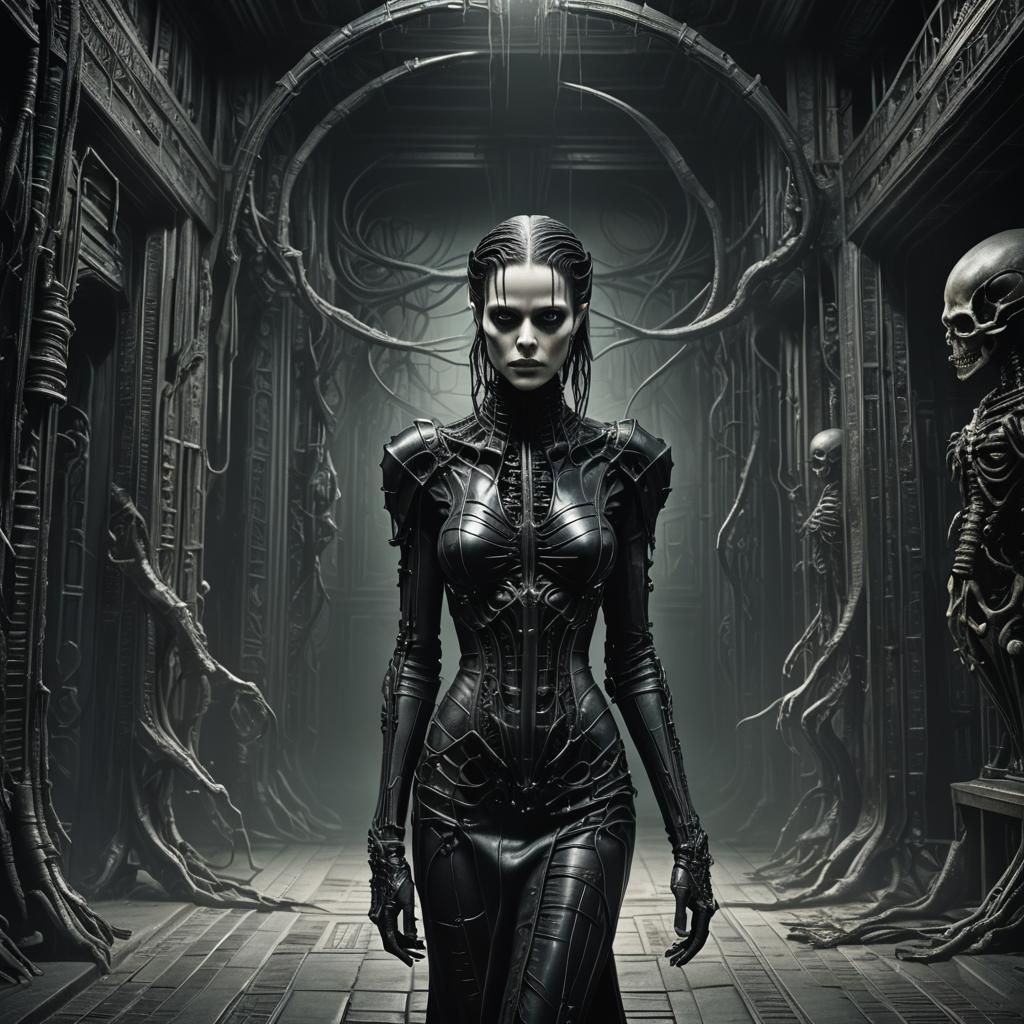 Gothic Female Figure in Biosurrealist Style