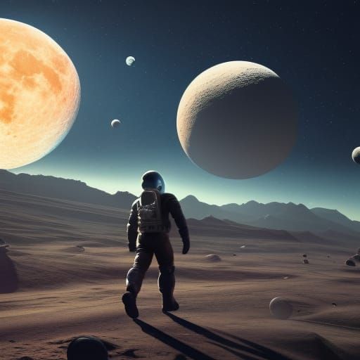 Moonwalk with Planet Background in Detailed Matte Painting