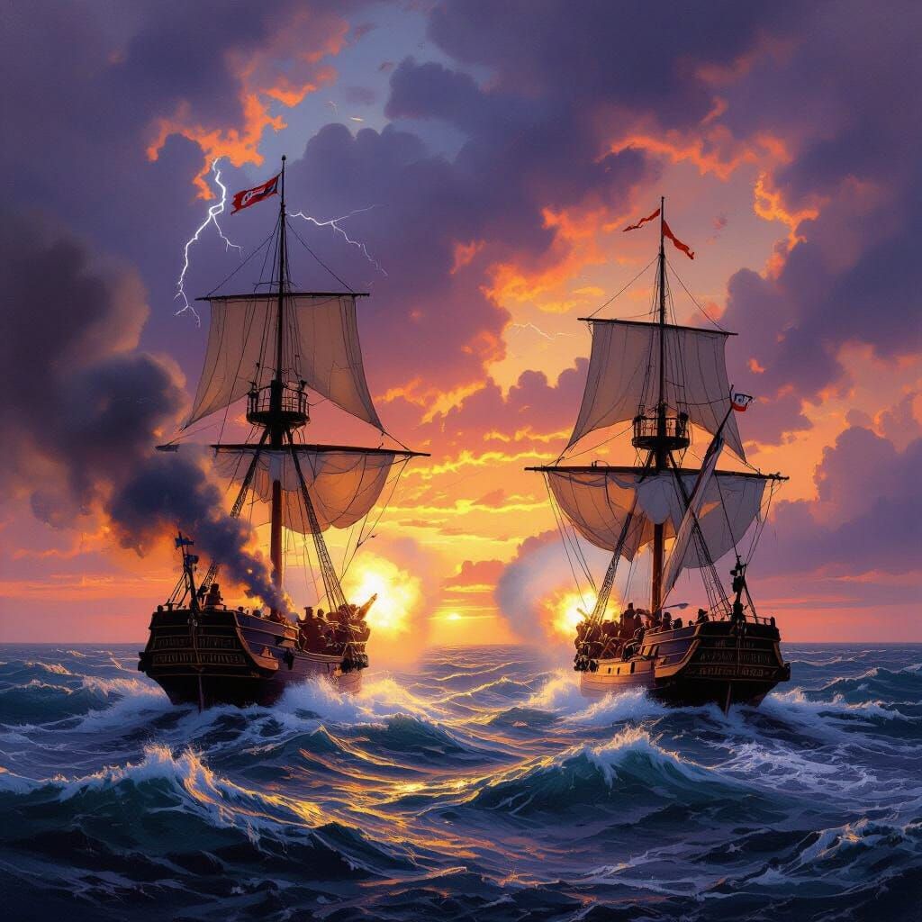 Frigates Clash on a Stormy Sea