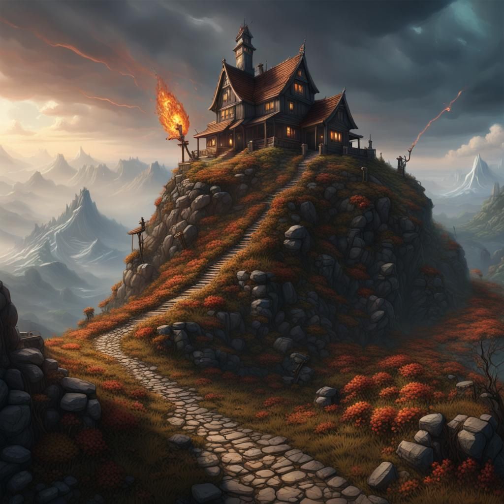 Mountain Fortress Under Siege: Dark Fantasy Concept Art