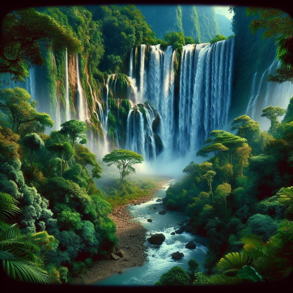 Majestic Waterfall in a Lush Jungle Paradise