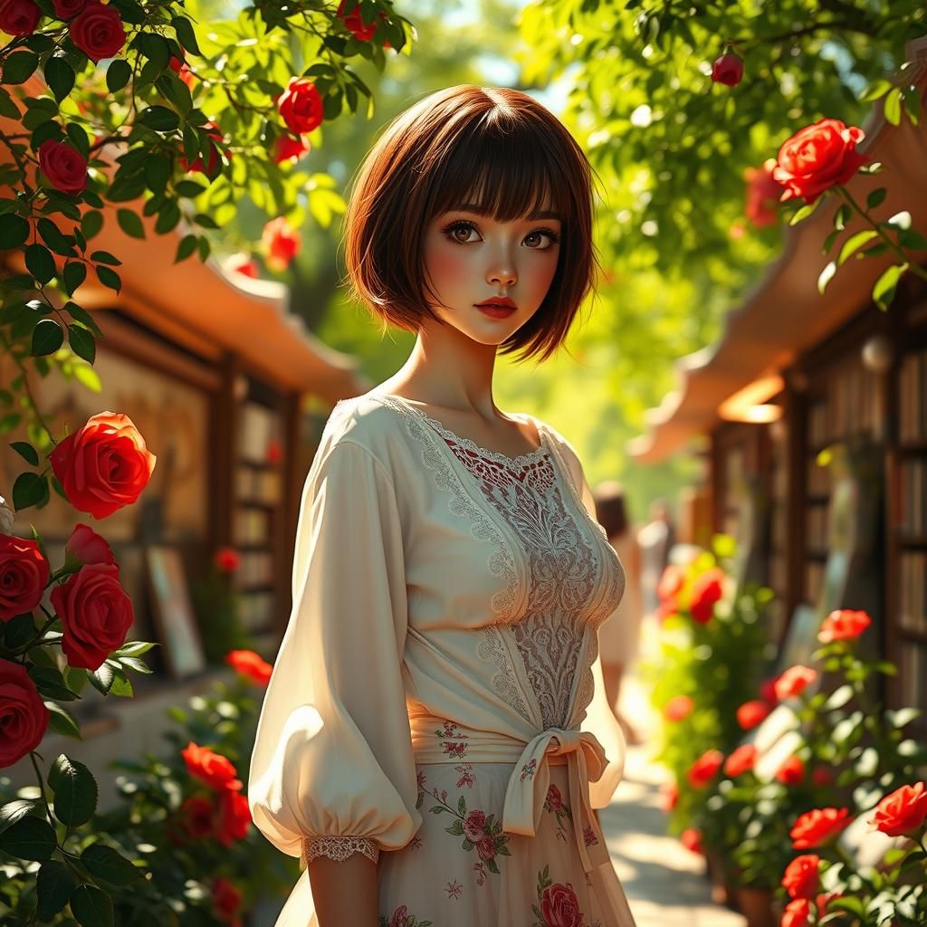 Girl at Book Festival in Detailed Matte Painting Style