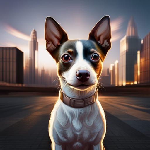 Minimalist Rat Terrier Dog Chalk Art in City Pop Style