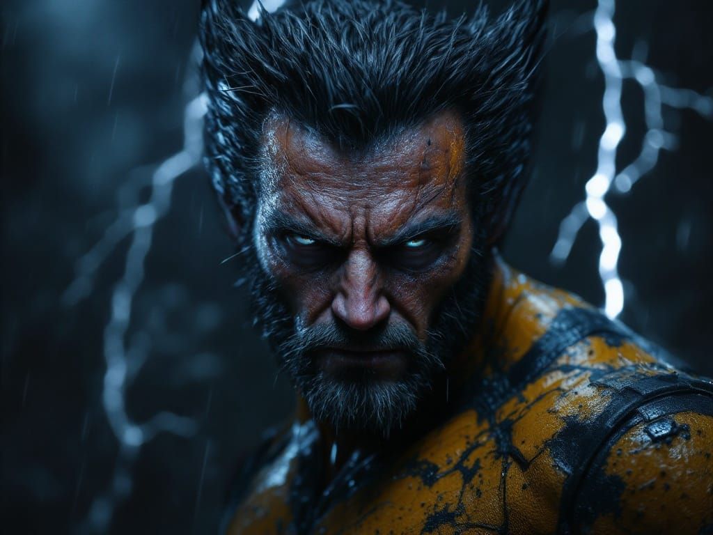 Wolverine in a Weathered Suit, Nighttime Portrait in a Digit...