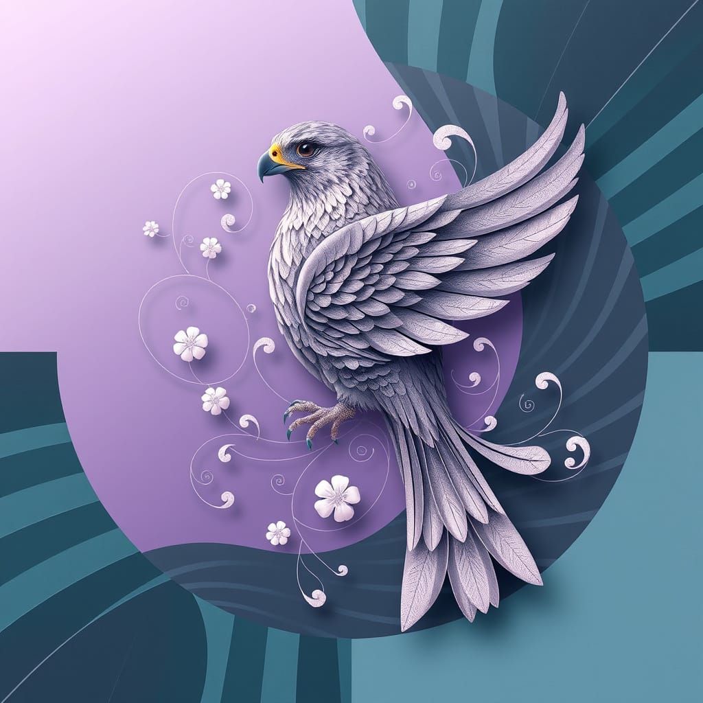 Falcon and Flora in Art Nouveau Style