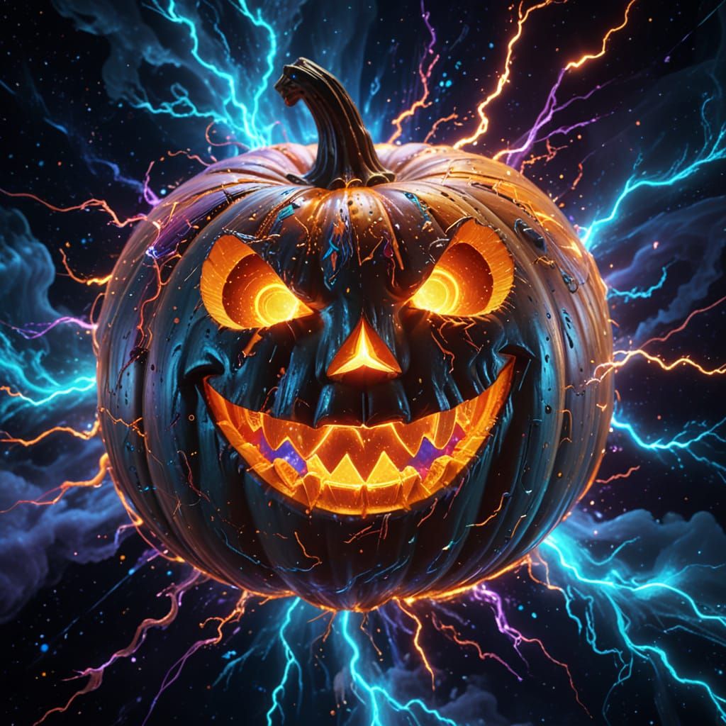 Psychedelic Halloween Pumpkin in Cosmic Laser Art