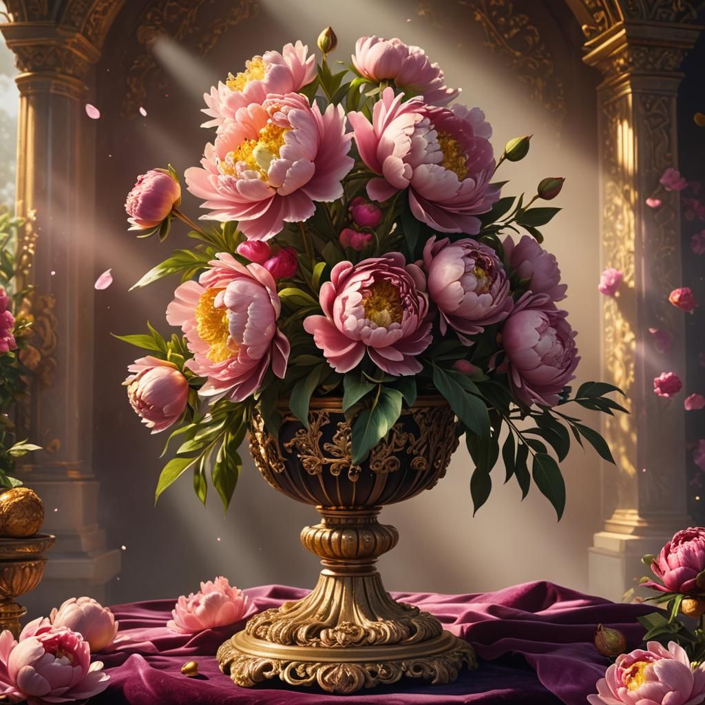 Peony and Praline Bouquet with Bergamot, Digital Painting