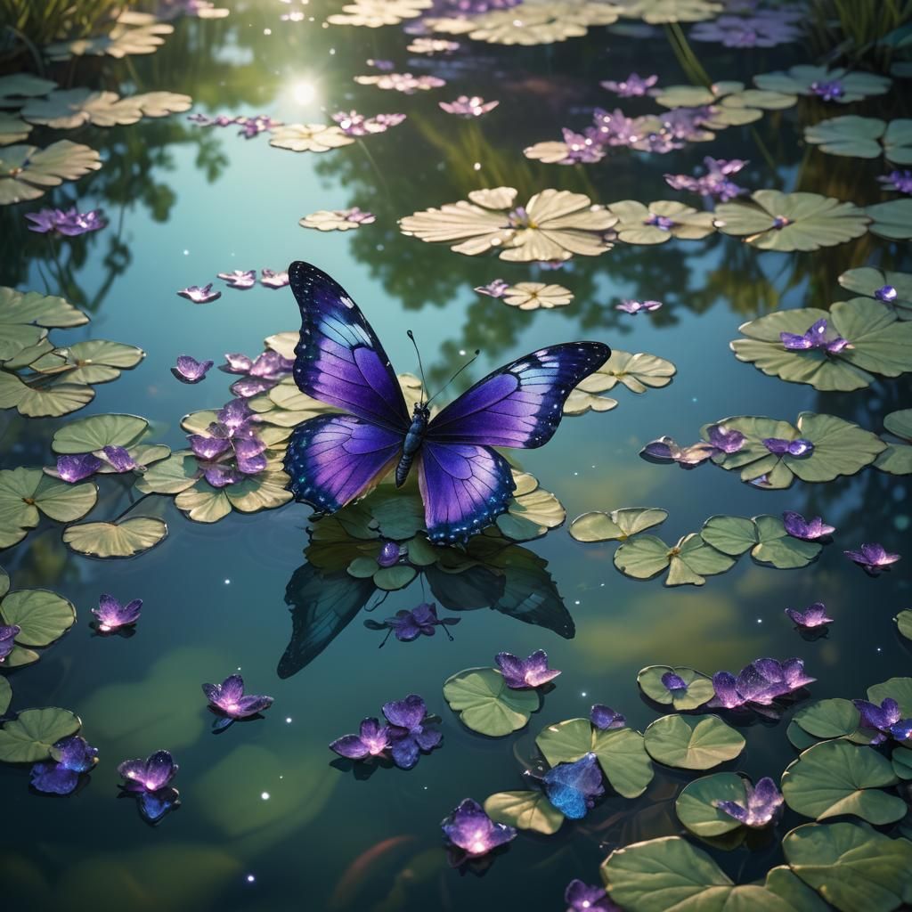 Purple Crystal Butterfly Fantasy Art Nouveau