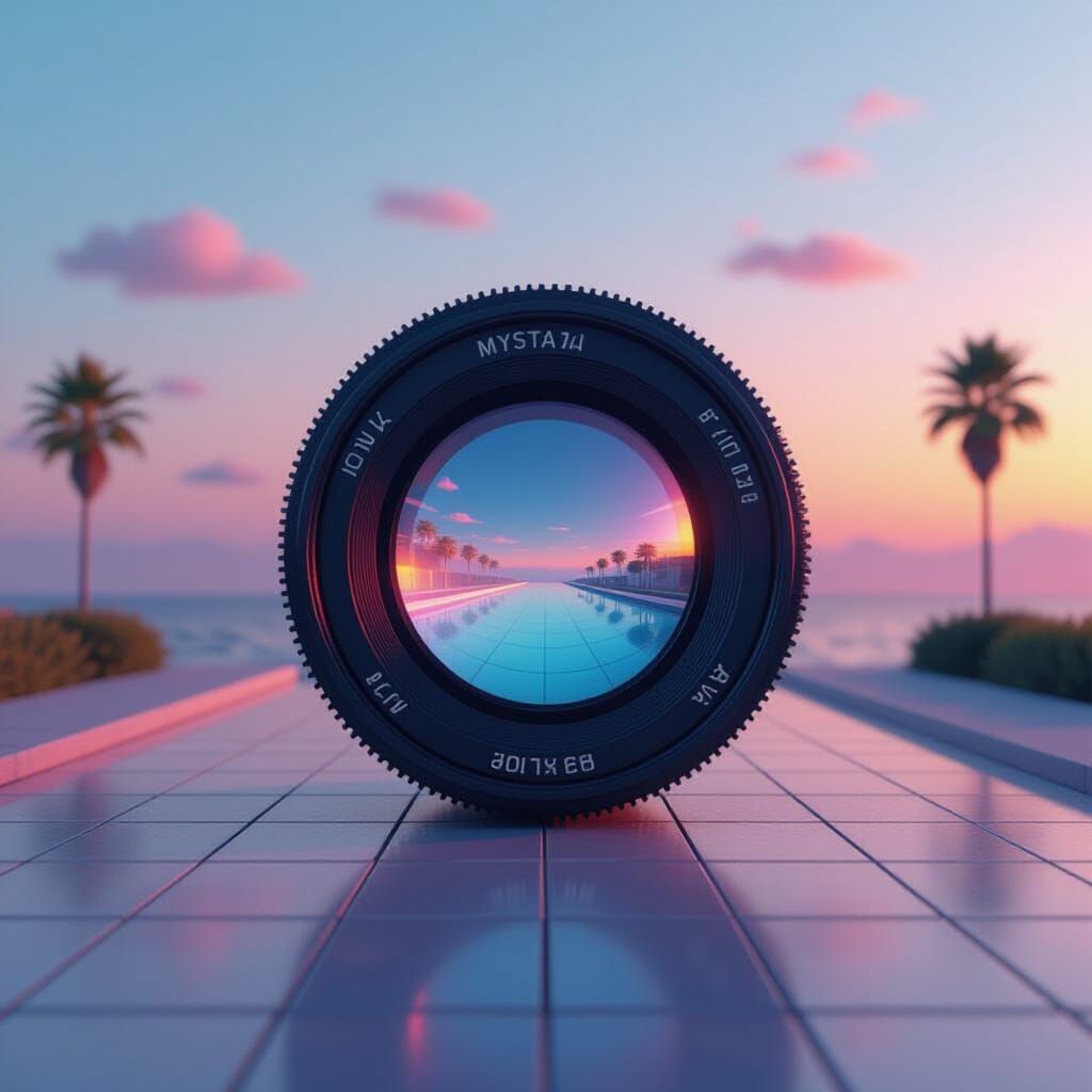 Mystical Camera Lens in Vaporwave Style