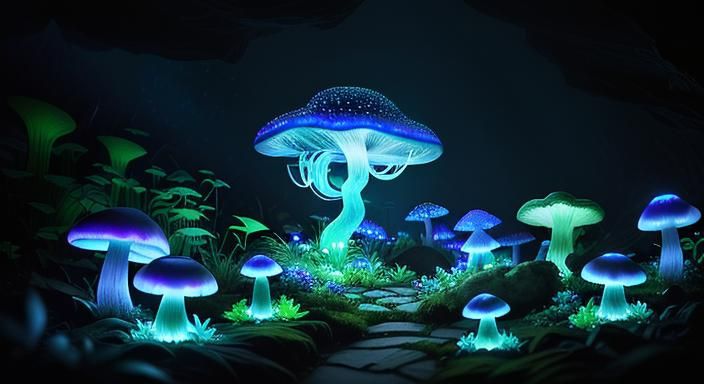 Biopunk Cyborg Mermaid Portrait in Bioluminescent Jungle