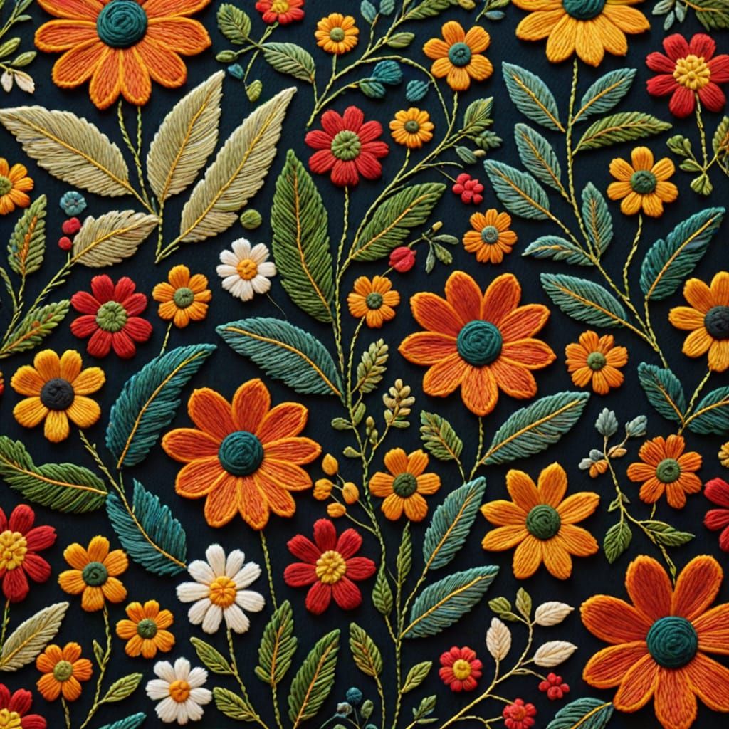 Knitted Embroidery Folk Art in Macro Photography