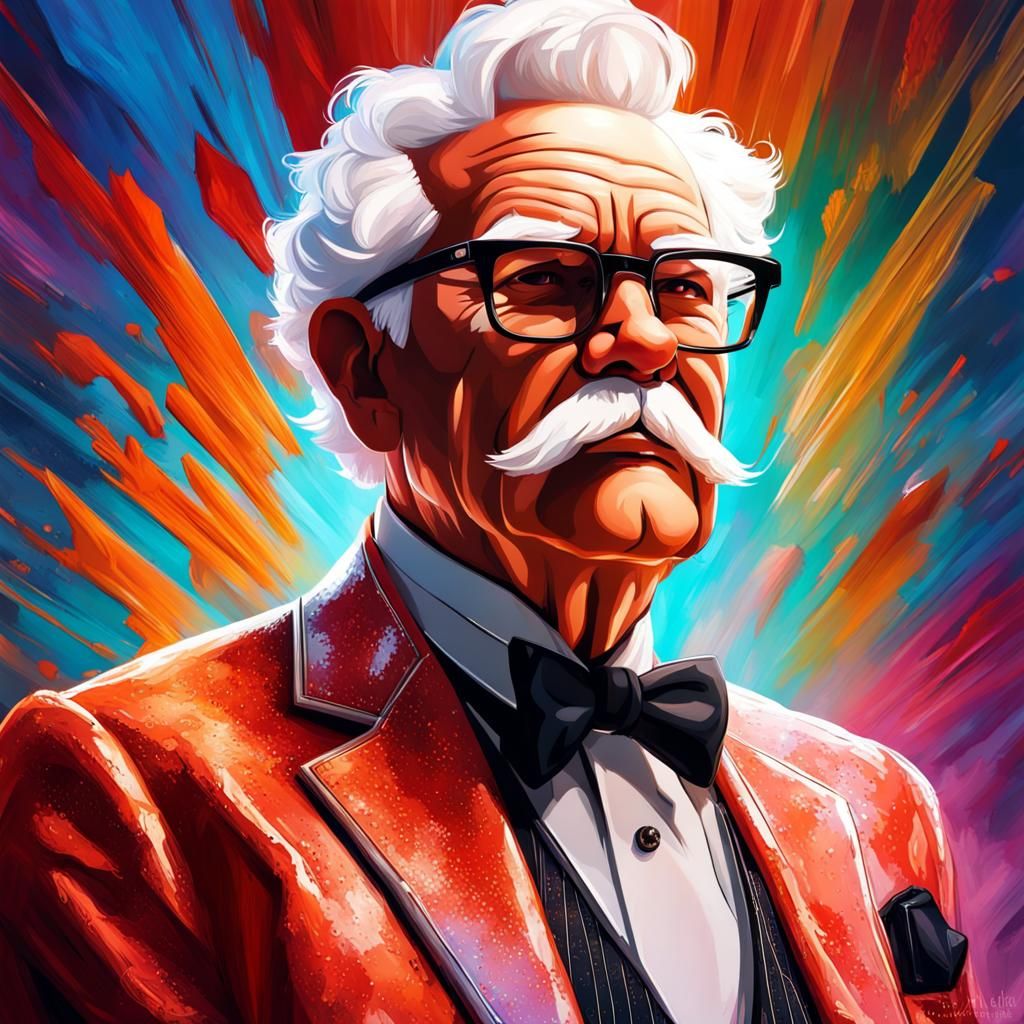 Hyperrealistic Portrait of Colonel Sanders in Splash Art