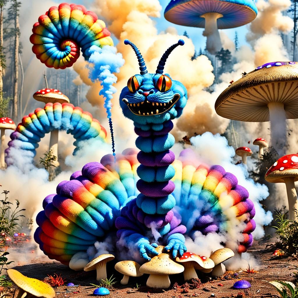 Alice in Wonderland Caterpillar with Rainbow Smoke