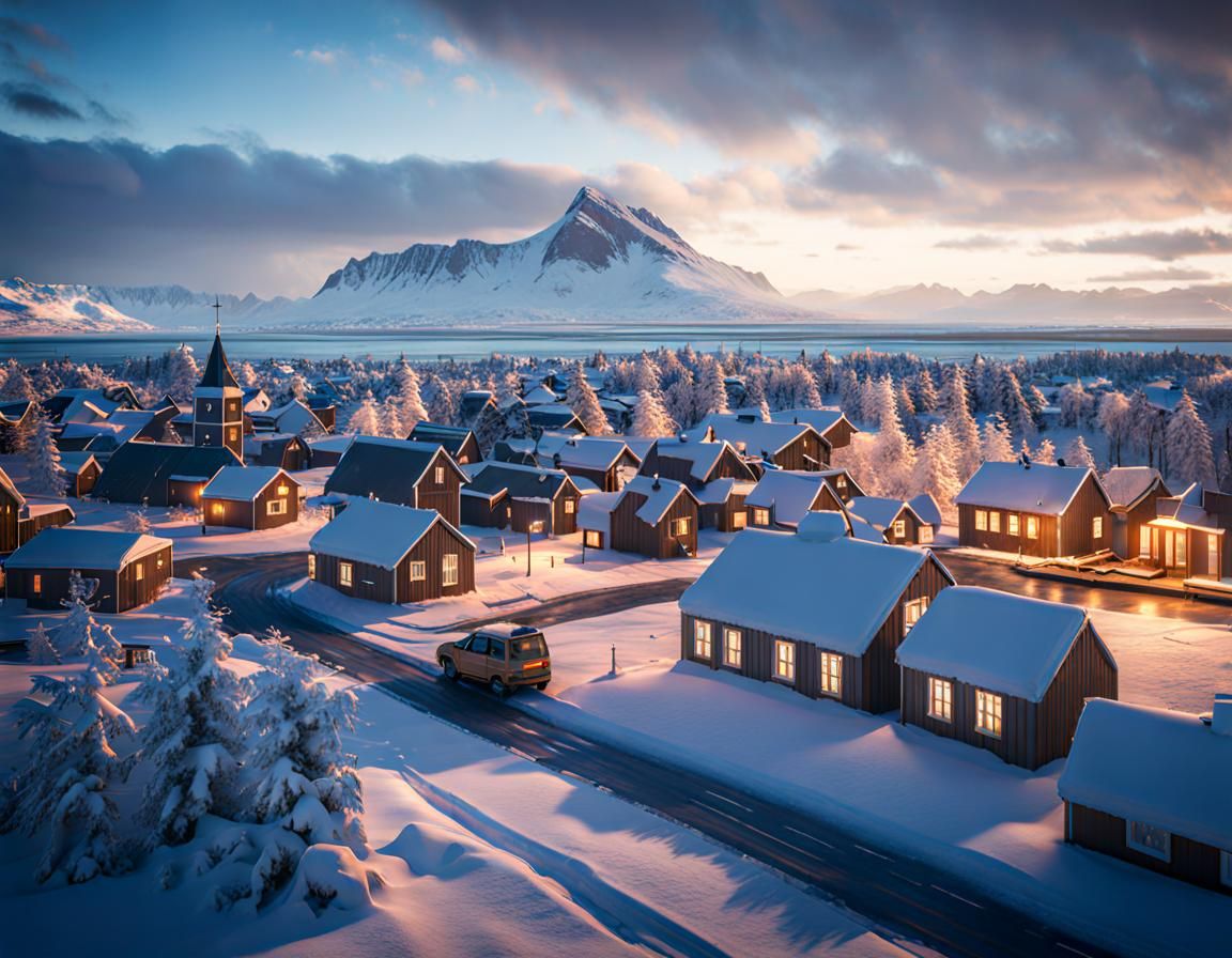Snowy Reykjavik Iceland in 3D Game Style
