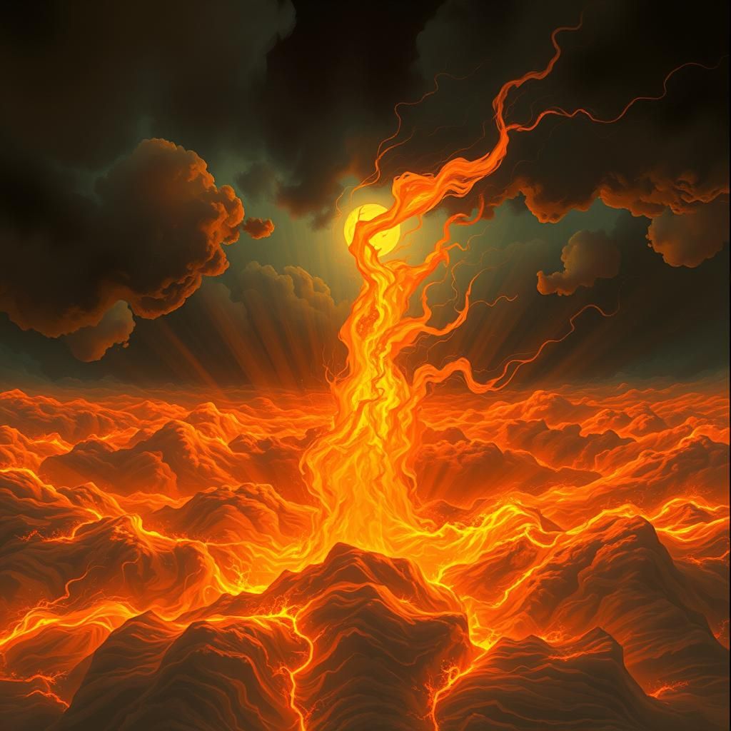 Neon Firestorm Over Dark Sky, Digital Art