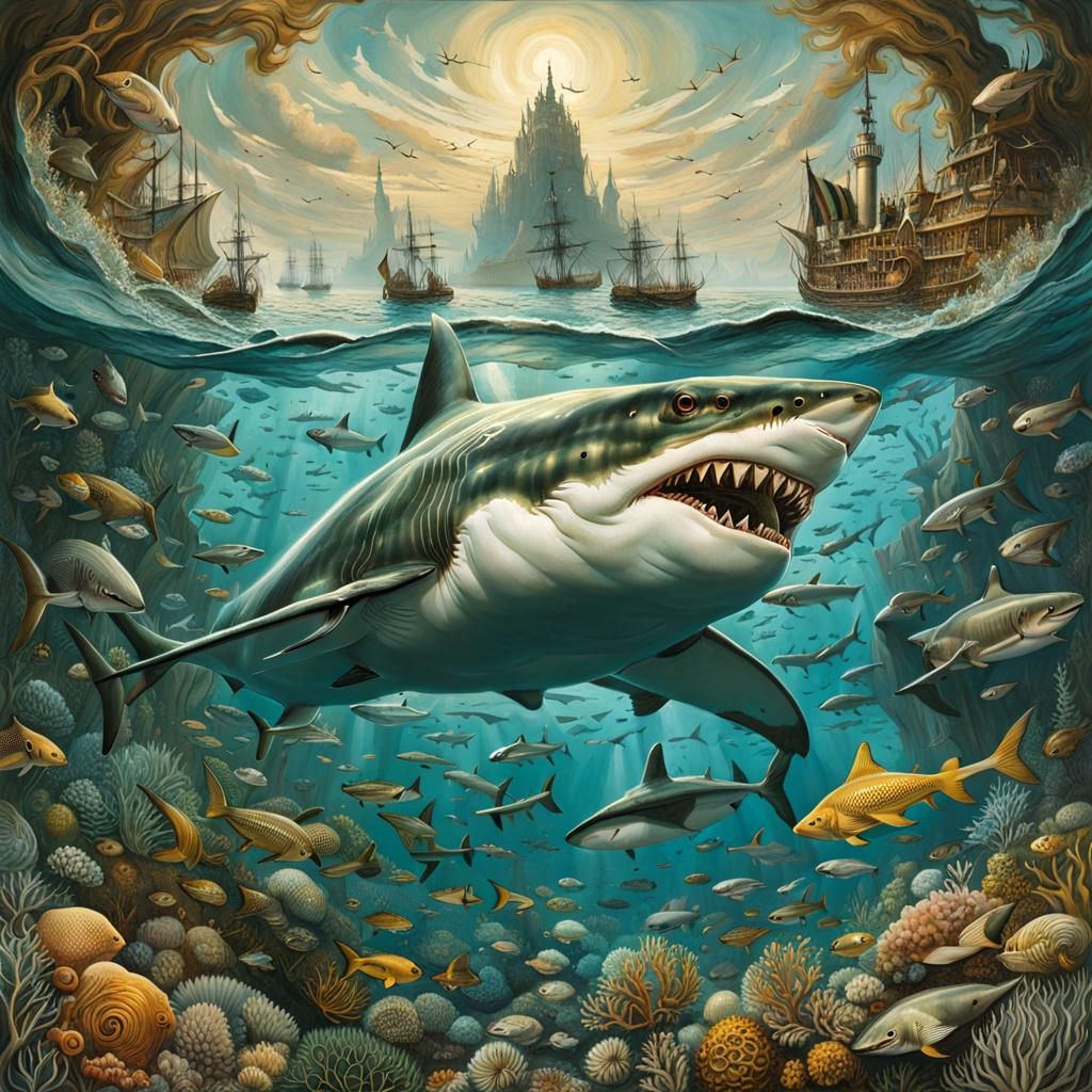 Great White Shark in Fantasy Seascape