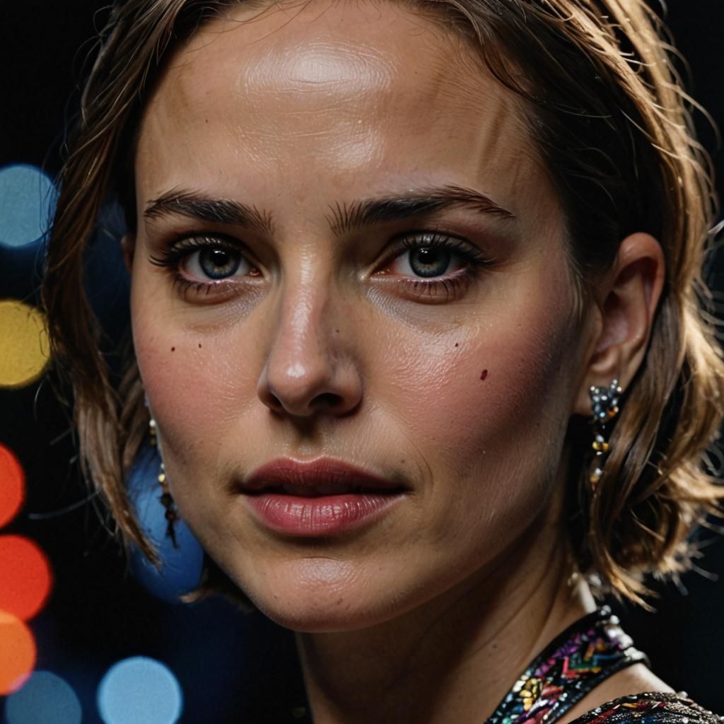 Hyperrealistic Portrait of Natalie Portman, Intense Gaze
