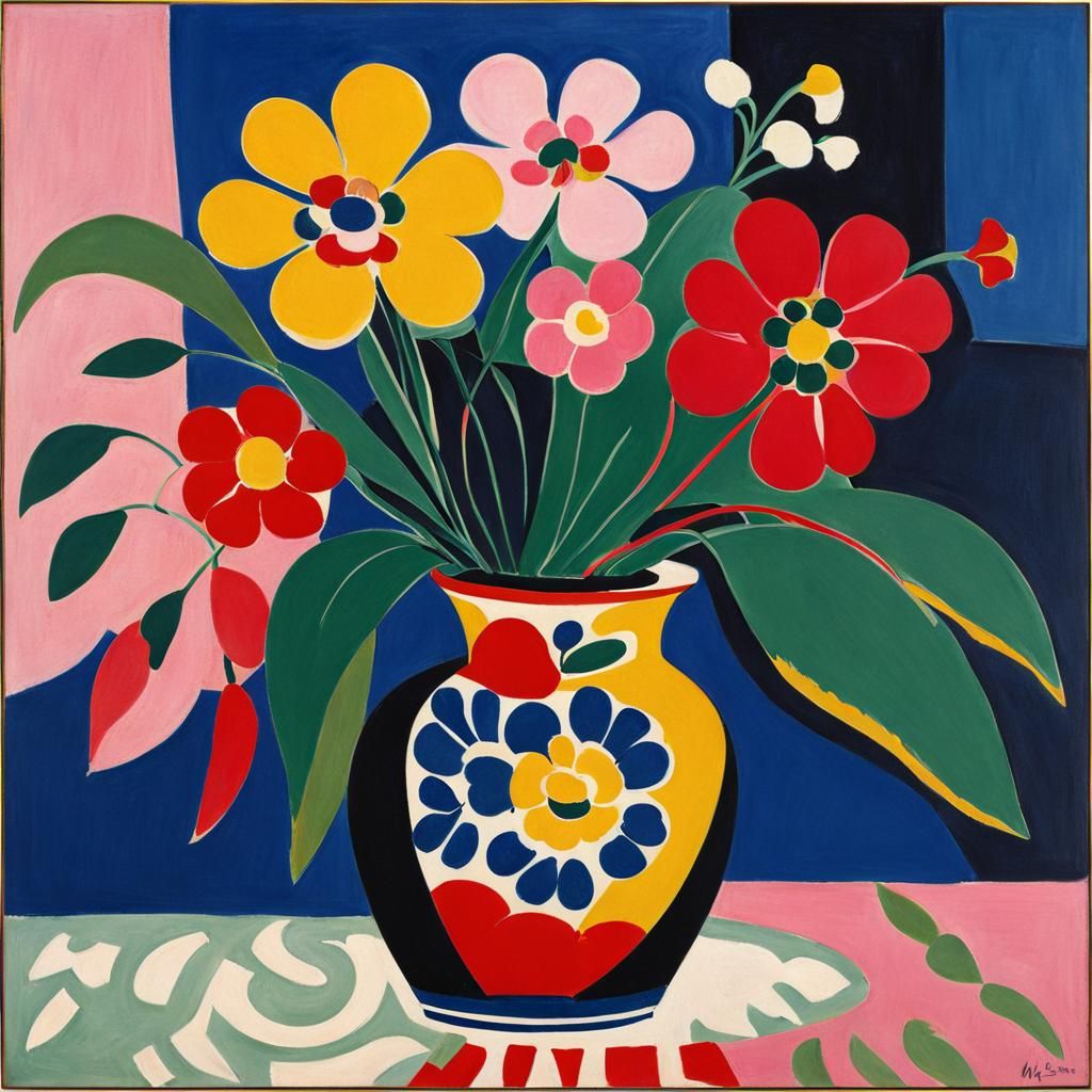 Vase of Flowers in Henri Matisse Style