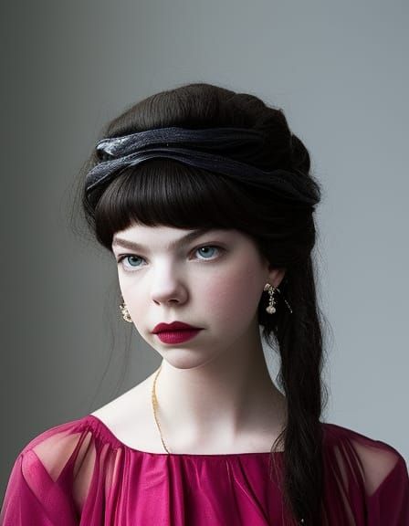 Portrait of Young Woman in Textile Art Style