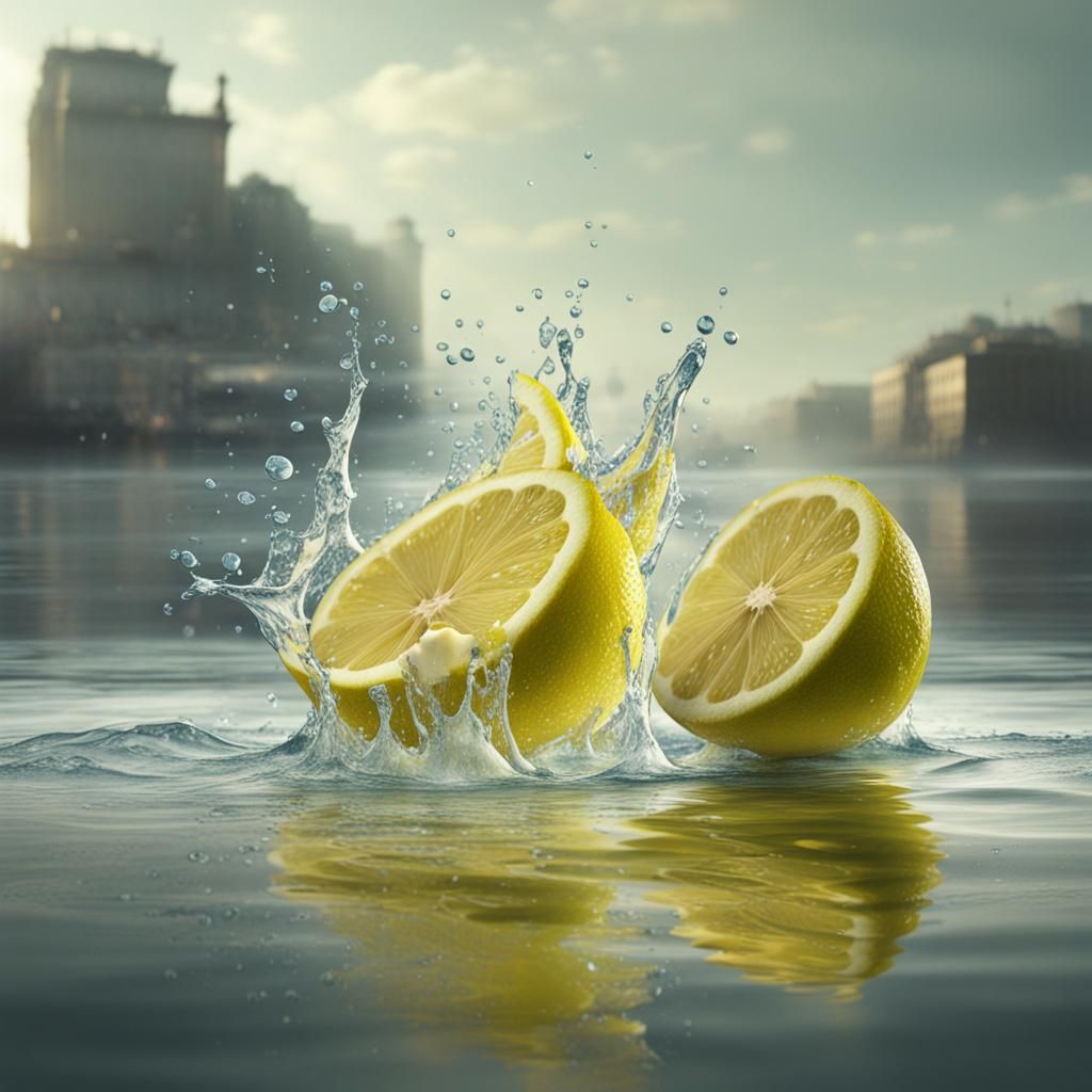 Lemon in Water: Detailed Matte Painting