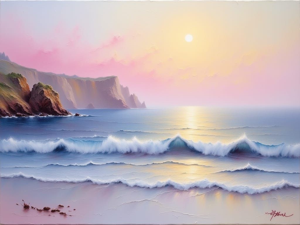 Impressionistic Seascape Painting in Hazy Maritime Light
