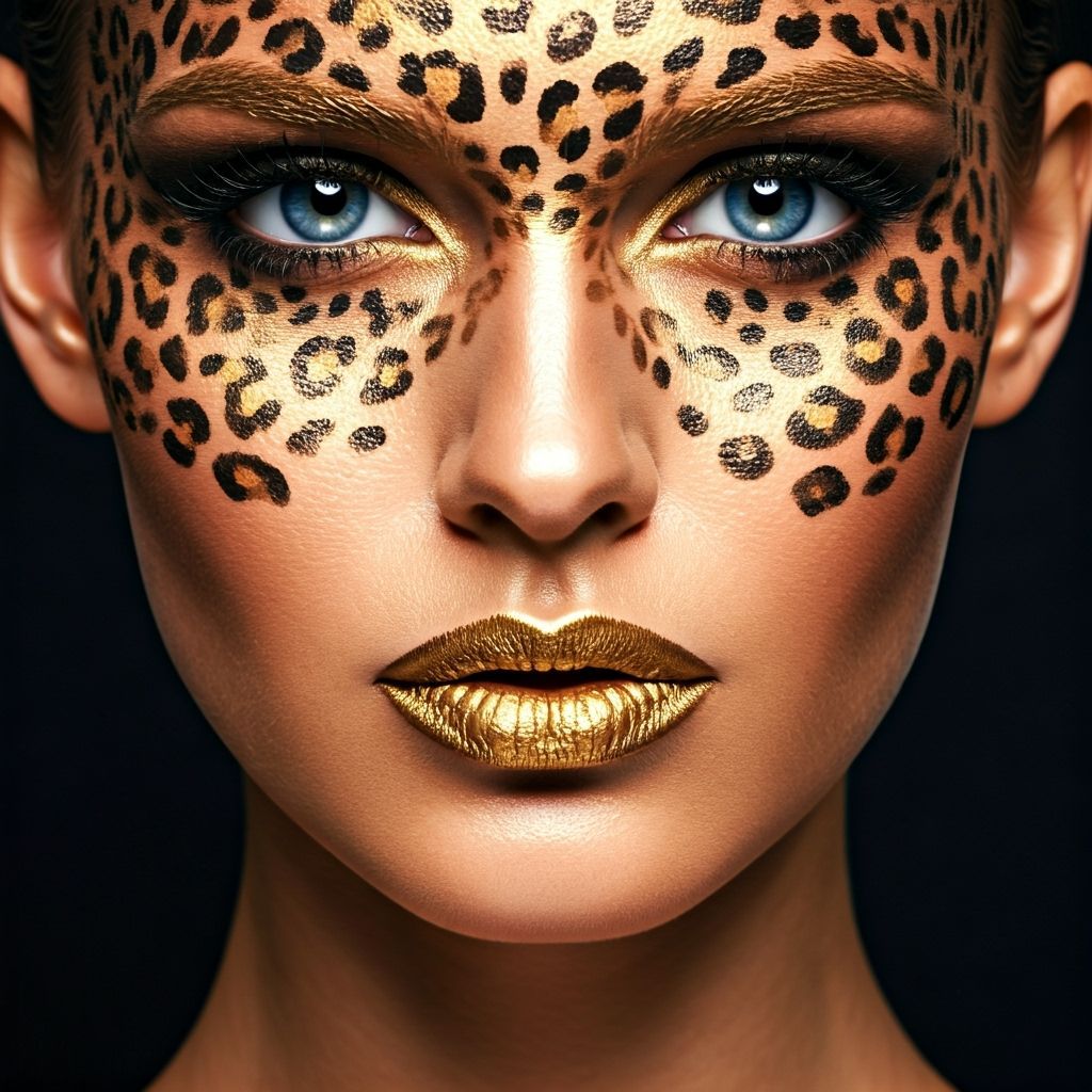 Golden Leopard Makeup Portrait in Contemporary Style