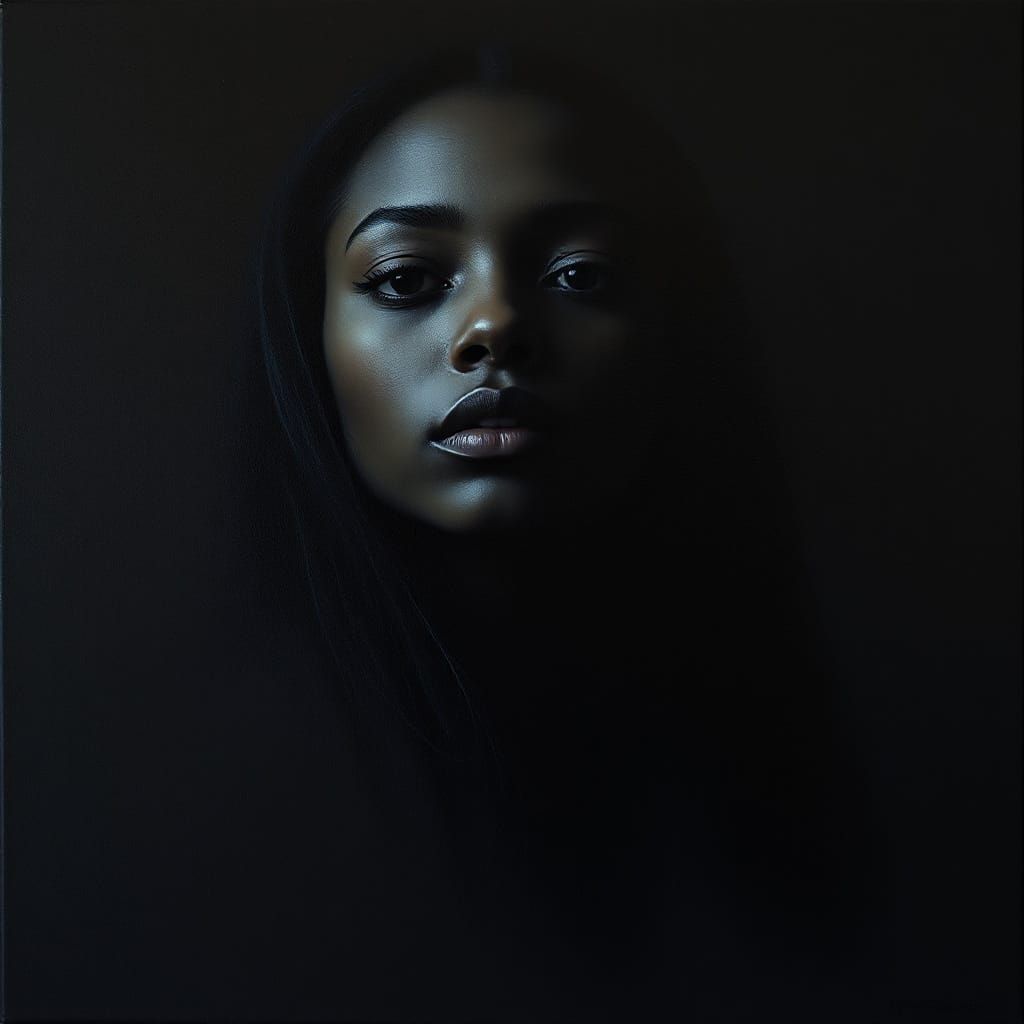 Enigmatic Oil Portrait of a Black Woman in Ethereal Beauty