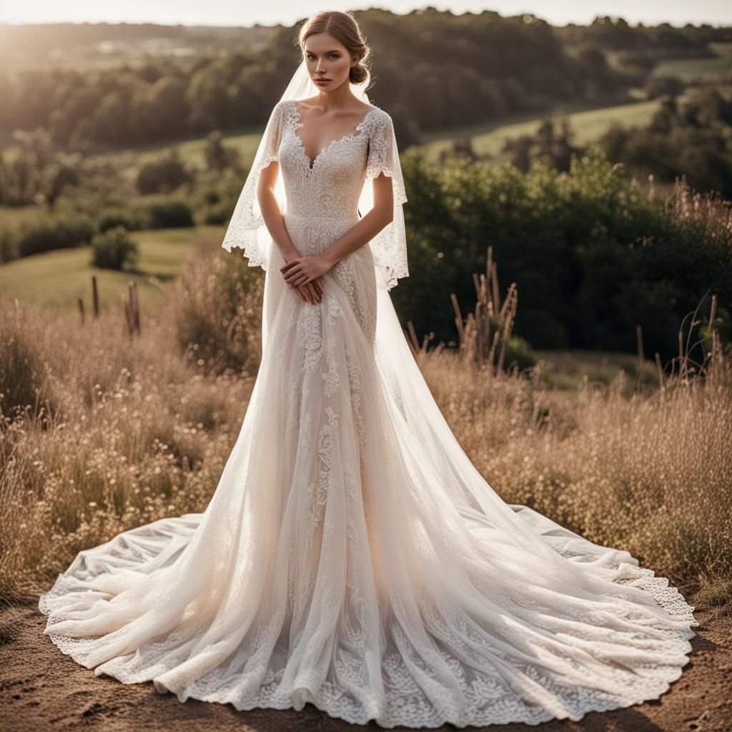 Elegant Lace Wedding Dress with Flutter Sleeves