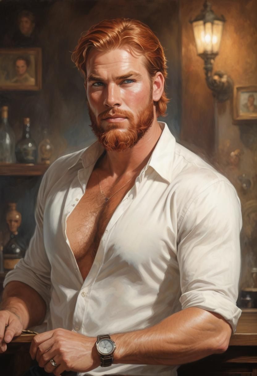 Young Man with Red Hair in Dark Academia Style